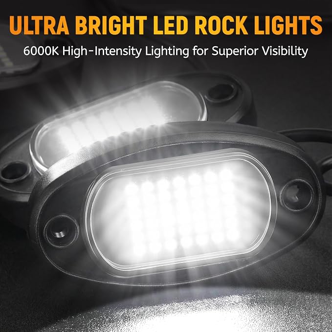 YONEDA 20 Pods White Rock Lights 6000K 42LED Bright LED Underglow Lights IP68 Waterproof for Trucks SUV UTV ATV RZR Car Boats Pickup Motorcycle with 39.37ft Extension Wire