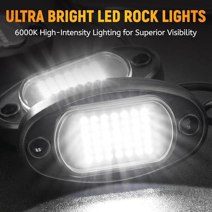YONEDA 20 Pods White Rock Lights 6000K 42LED Bright LED Underglow Lights IP68 Waterproof for Trucks SUV UTV ATV RZR Car Boats Pickup Motorcycle with 39.37ft Extension Wire