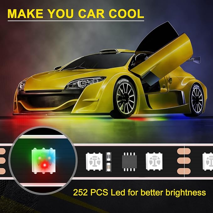 OPP ULITE Car Underglow Light Strip Dream Chasing Color, Upgraded Silicone Material, 212 Modes, 252pcs Led, APP Control Underbody Lights Kit, 90&120CM, 4PC Pack
