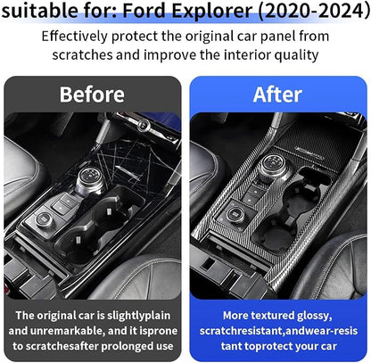 Car Center Console Gear Shift Panel Trim Cover for Ford Explorer 2020 2021 2022 2023 2024 Auto Interior Decorations Accessories Central Control Protection Frame Carbon Fiber Style Kit
