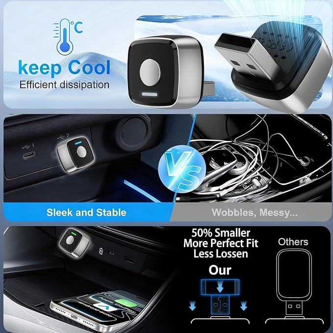 Mini Wireless CarPlay Adapter for iPhone & Android Auto 2026 Upgrade 2-in-1, Wired to Wireless Carplay, One-Touch Switch, Fast & Stable Connection, Plug & Play, for iOS 10+ & Android 11+, Cars 2016+