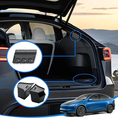 GEEDAR Tesla Model Y Juniper Trunk Organizer Set, 2 Trunk Storage Bins with TPE Lid + 2 Rear Trunk Organizer Hooks, Rear Trunk Side Storage Box for Model Y Juniper 2025 2026 Interior Accessories