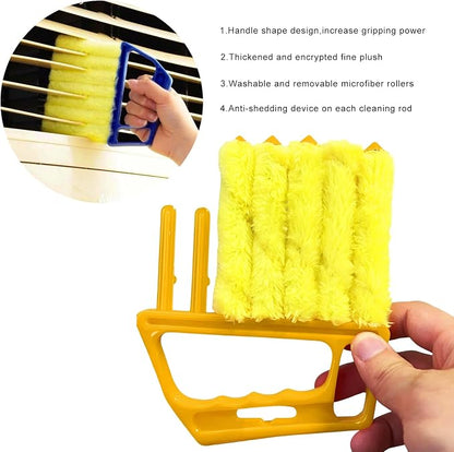 2 PCS Blind Cleaner Duster Tool, 7 Finger Handheld Duster Window Shutters Dusting Cleaner Brush, Washable Mini Blinds Dust Cleaning Tools for Car Air Conditioner Vent (Blue+Yellow)