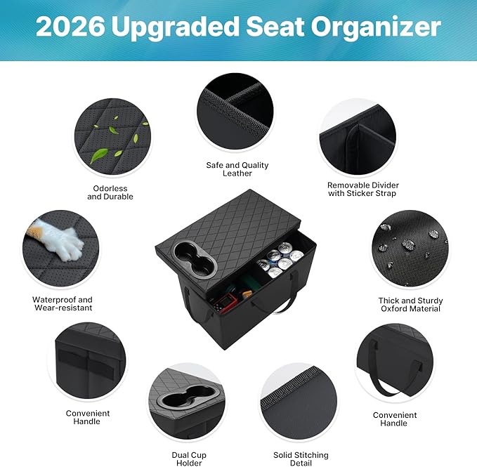 Mixsuper Liner Car Seat Organizer Ford Explorer with Cup Holders Ford Explorer Console Organizer 2020-2025 2026 Explorer Accessories Organizer for Explorer Seat Aisle Storage Box for Kids Travel