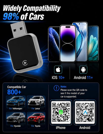 2026 Upgraded USB Wireless CarPlay Adapter for iPhone, Bluetooth 5.8 and Wi-Fi 6, Automatic & Zero-Delay Connection, Android auto Carplay Wireless Adapter for Android and iOS Systems. (Light Gray)