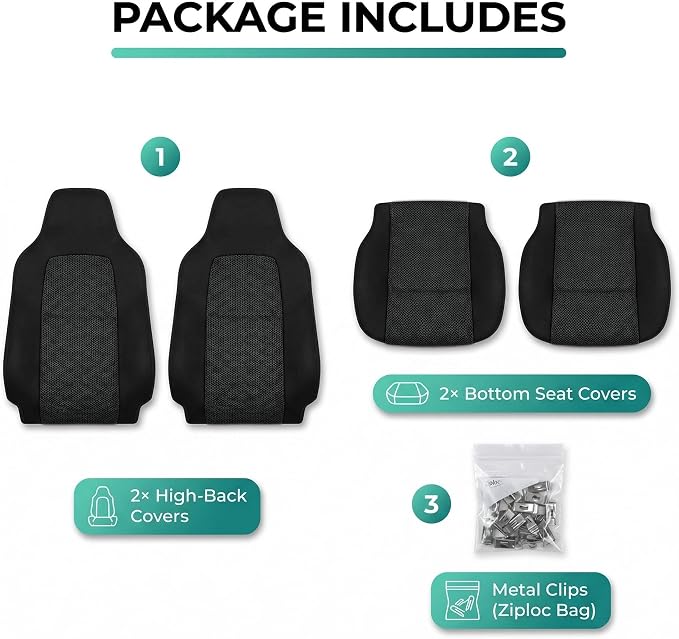 FH Group Car Seat Covers High Back Classic Cloth Front Pair Set with Gift, Easy to Install - Universal Fit for Cars, Trucks & SUVs (Black) FB102102