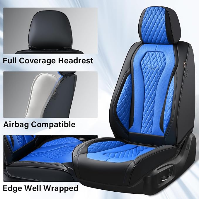 Coverado Automotive Seat Covers Front Seats, Seat Covers 2 Pack, Blue Car Seat Cover, Waterproof Auto Seat Covers, Car Seat Cushion, Front Car Seat Covers Leather Car Seat Protector Fit for Most Cars