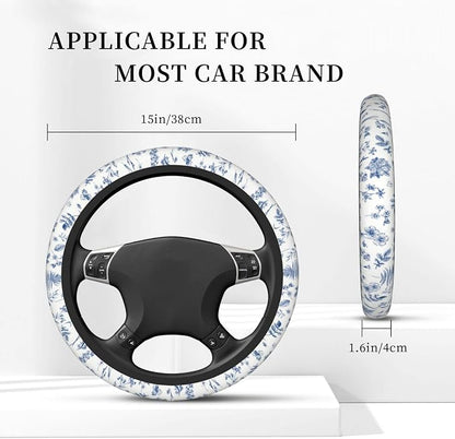 Vintage Blue Flower Steering Wheel Cover Car Decor