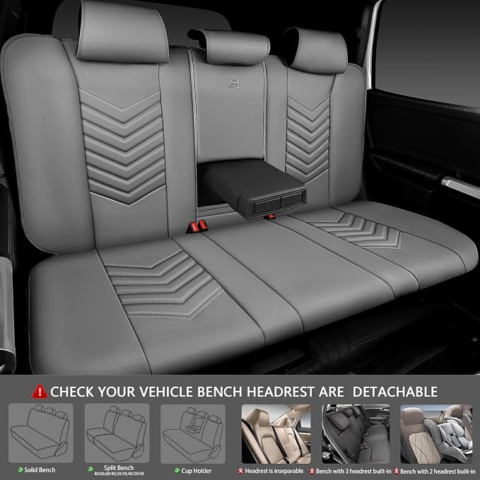 CAR PASS 3D Foam Faux Leather Car Seat Covers Full Set, Waterproof Grey Leather Seat Cover for Cars, Luxury Universal Fit for SUV Truck Sedan Automotive, Armrest Airbag Compatible Anti-Slip, All Gray