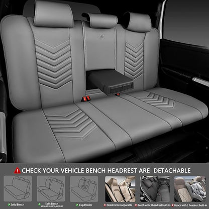 CAR PASS 3D Foam Faux Leather Car Seat Covers Full Set, Waterproof Grey Leather Seat Cover for Cars, Luxury Universal Fit for SUV Truck Sedan Automotive, Armrest Airbag Compatible Anti-Slip, All Gray