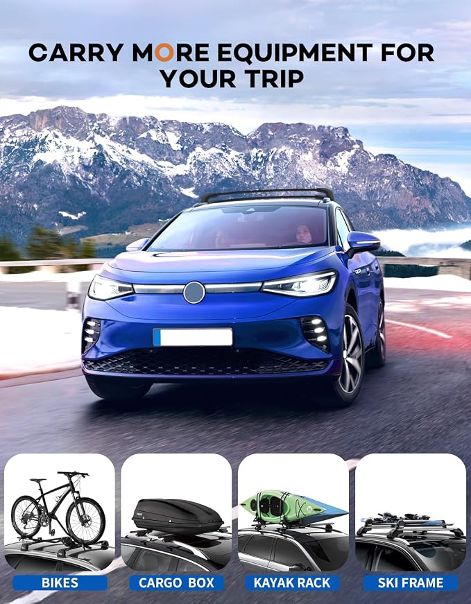 Wonderdriver Roof Rack Cross Bars 300lbs Compatible with Volkswagen VW ID4 ID.4 2021-2026, Lockable Heavy Duty Aluminum Roof Rails Crossbars Cargo Canoe Black Rooftop Cargo Carrier.