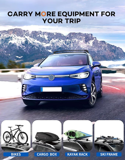 Wonderdriver Roof Rack Cross Bars 300lbs Compatible with Volkswagen VW ID4 ID.4 2021-2026, Lockable Heavy Duty Aluminum Roof Rails Crossbars Cargo Canoe Black Rooftop Cargo Carrier.