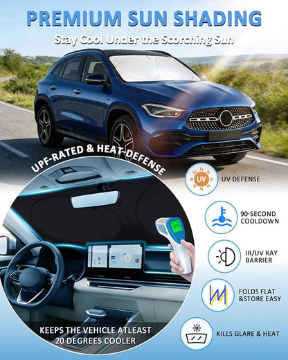 Windshield Sun Shade for 2015-2020 Mercedes Benz GLA 180 200 220 250, Custom-Fit Benz GLA Sun Visor Protector, 99% UV Block Heat Sun Shield, Silver Reflective Front Window Sunshade