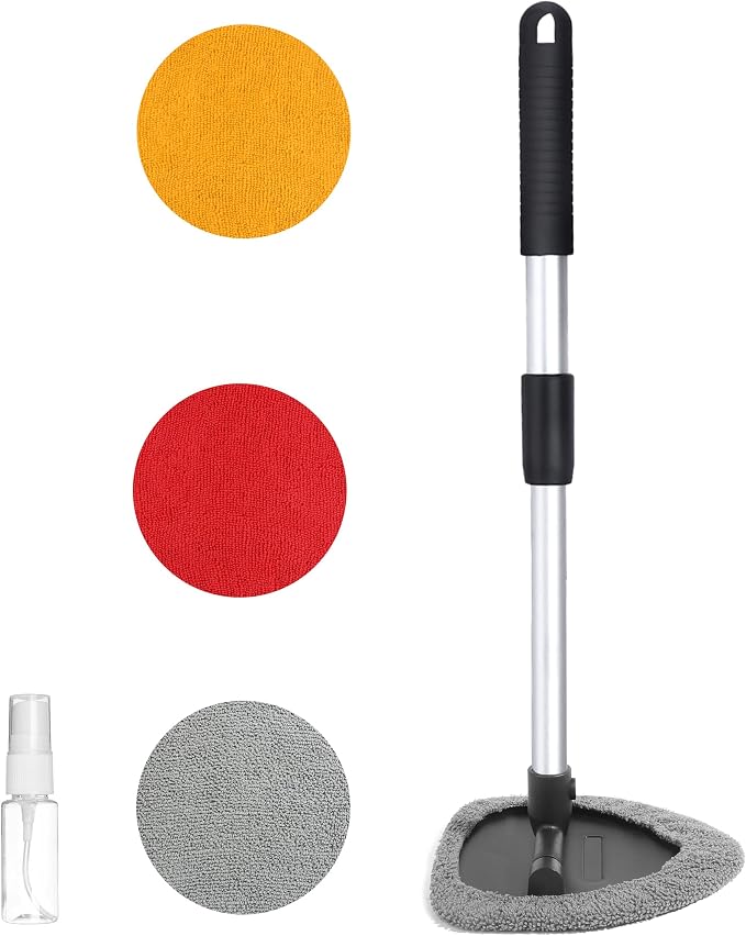 bylikeho Windshield Cleaner Inside,Car Window Cleaner,Car Cleanser Brush,Car Accessories Car Cleaning Supplies Tools,Car Cleaning Kit with Extendable Handle,Microfiber Cloth,Spray Bottle,Fits All Cars