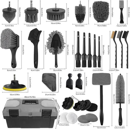 Car Detailing Kit, Car Detailing Brush Set, Car Cleaning Kit, Auto Detailing Tools for Interior Exterior Wheels, Professional Car Wash Accessories with Windshield Cleaning Tool and Storage Box(Grey)