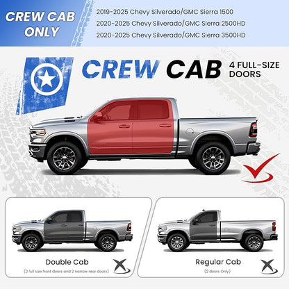 PZ 6" Running Boards Anti-Slip Side Steps Compatible with Chevy Silverado/GMC Sierra 1500 Double Cab 2019-2025, 2020-2025 for 2500HD 3500HD,500LBS No Drill Truck Running Boards Direct Fit Nerf Bar