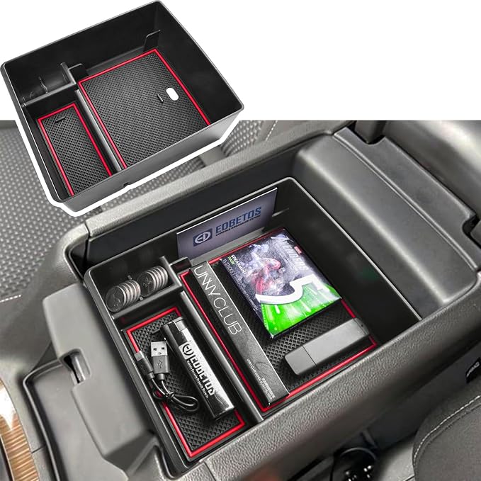 EDBETOS Acadia Center Console Organizer Tray Compatible with GMC Acadia Accessories 2017-2023, SL SLE SLT AT4 Denali Armrest Box Insert Tray Interior Secondary Armrest Storage Box,ABS Red Trim