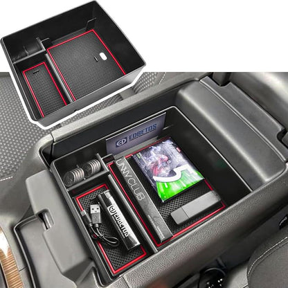 EDBETOS Acadia Center Console Organizer Tray Compatible with GMC Acadia Accessories 2017-2023, SL SLE SLT AT4 Denali Armrest Box Insert Tray Interior Secondary Armrest Storage Box,ABS Red Trim