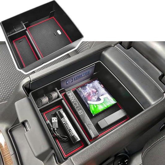EDBETOS Acadia Center Console Organizer Tray Compatible with GMC Acadia Accessories 2017-2023, SL SLE SLT AT4 Denali Armrest Box Insert Tray Interior Secondary Armrest Storage Box,ABS Red Trim