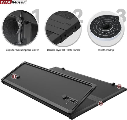 YITAMOTOR FRP Hard Tri-fold Truck Bed Tonneau Cover Fits for 2014-2018 Chevy Silverado/GMC Sierra 1500, Fleetside 5.8 ft Bed