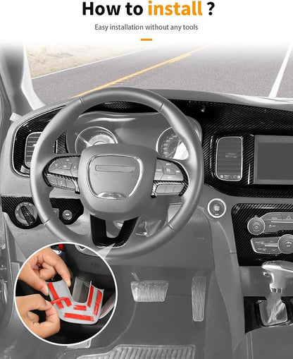 Hoolcar for Charger Carbon Fiber Interior Accessories Trim Kit fit for 2015-2024+ Dodge Charger Center Console Gear Shift Dash Dashboard Decor Cover Trim, 12pcs