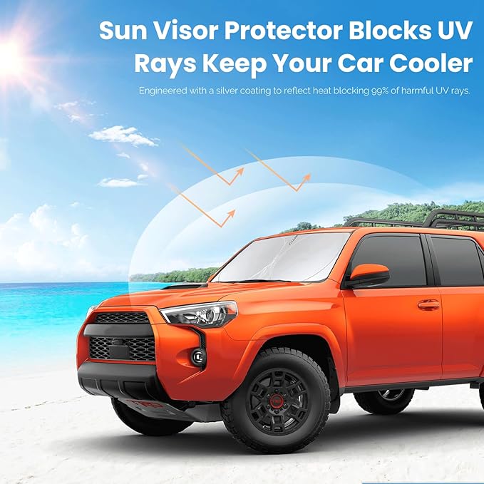 Car Windshield Sun Shade for 4Runner 2003-2009-Sunshade for Front Window Cover Custom Fit Toyota RAV4 4Runner Sequoia Land Cruiser Sun Visor Protector 210T Fabric Foldable Shades Block UV Ray (M+