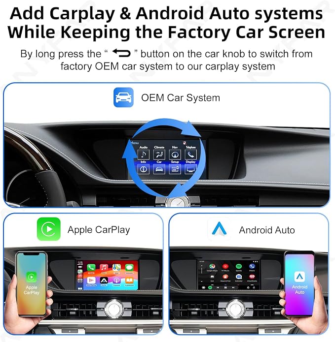 Decoder Adapter Retrofit Kit Compatible with Lexus 2014-2017 ES200/NX2O0/NX300/ES250/ES300/RX200t/CT200h/IS250, Supports Wireless CarPlay Android Auto/ Voice Control/ Mirror Link/ Camera/USB Drive