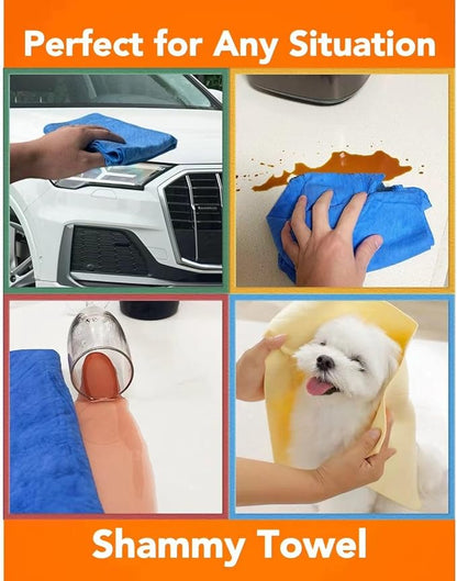 Premium Shammy Cloth for Car Drying - 4pk(26”x17”) - Super Absorbent Synthetic Chamois Towel for Car - Reusable Car Drying Shammy - Scratch-Free Car Drying Towel(2 Blue & 2 Yellow)