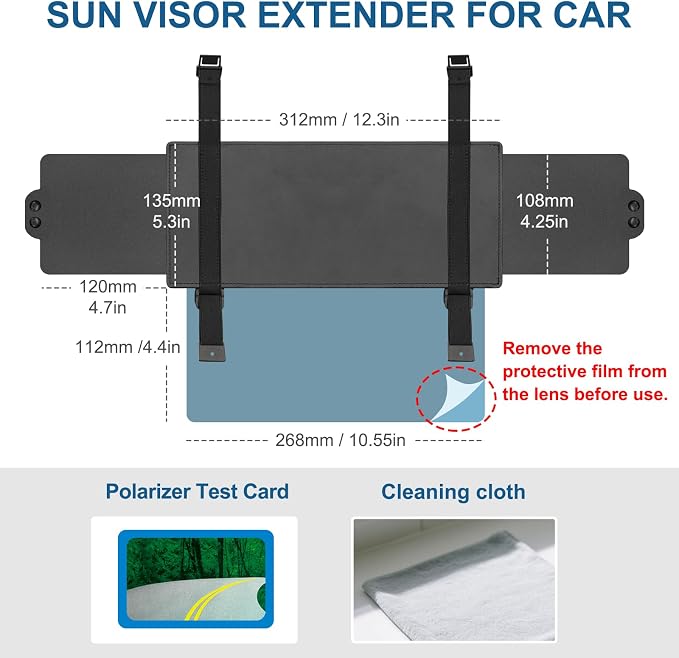Veharvim Sun Visor Extender for Car (Polarized, UV400, PC Lens, 2 Side Sunshade), Car Visor Extender Sun Blocker, Visor Extender Attachment, Anti-Glare for Safe Driving