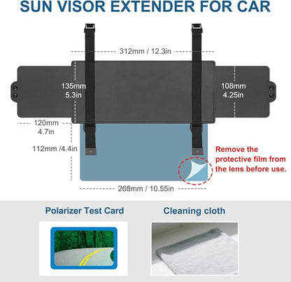 Veharvim Sun Visor Extender for Car (Polarized, UV400, PC Lens, 2 Side Sunshade), Car Visor Extender Sun Blocker, Visor Extender Attachment, Anti-Glare for Safe Driving