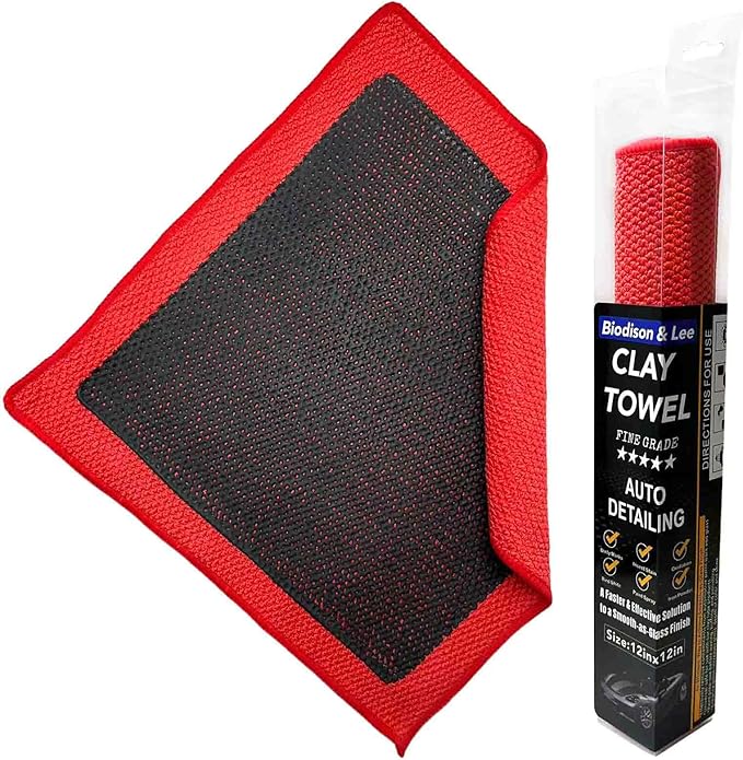 Upgrade Clay Towel 3.0 Ver - Clays Towel for Car Detailing to Remove Paint Overspray, Water Spots,Tree Sap,Rail Dust from Paint,Glass,Plastic Surfaces,Fine Grade Clay Bar Towels(1Pcs-Red,12" x 12")