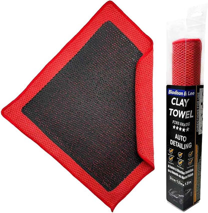 Upgrade Clay Towel 3.0 Ver - Clays Towel for Car Detailing to Remove Paint Overspray, Water Spots,Tree Sap,Rail Dust from Paint,Glass,Plastic Surfaces,Fine Grade Clay Bar Towels(1Pcs-Red,12" x 12")
