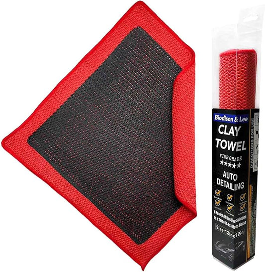 Upgrade Clay Towel 3.0 Ver - Clays Towel for Car Detailing to Remove Paint Overspray, Water Spots,Tree Sap,Rail Dust from Paint,Glass,Plastic Surfaces,Fine Grade Clay Bar Towels(1Pcs-Red,12" x 12")