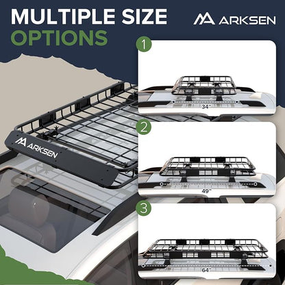 ARKSEN 64" x 39" Roof Rack Cargo Basket with Extension, 150 lbs Heavy Duty Rooftop Carrier, Car Top Luggage Holder for SUV Truck Car, Includes 21.5 Cu Ft Waterproof Cargo Bag for Travel Camping