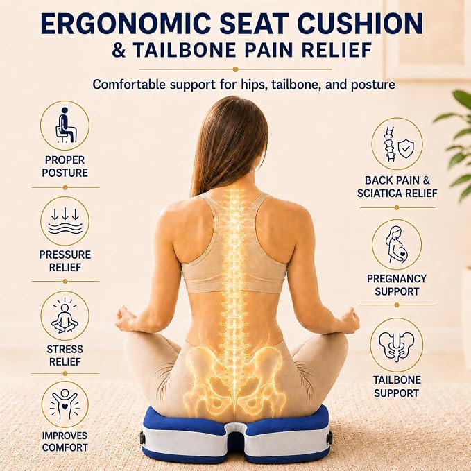 Memory Foam Seat Car Computer Desk Chair Cushion，Cushion For Tailbone Pain Relief Cushion Office Chair Butt Pillow Seat Cushions For Office Chairs Wheelchair Cushion For Long Sitting Back Pain Blue