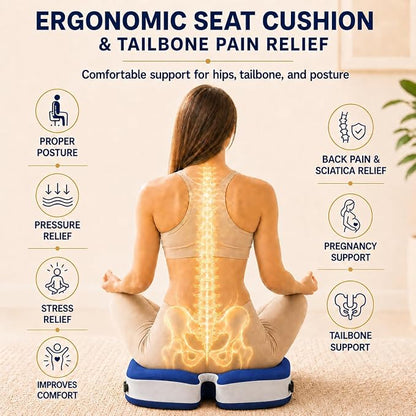 Memory Foam Seat Car Computer Desk Chair Cushion，Cushion For Tailbone Pain Relief Cushion Office Chair Butt Pillow Seat Cushions For Office Chairs Wheelchair Cushion For Long Sitting Back Pain Blue