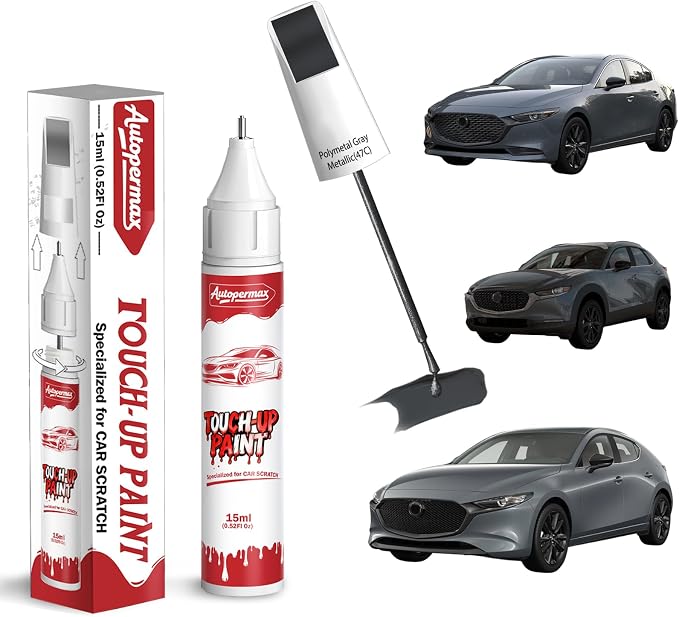 47C Polymetal Gray Metallic Car Touch Up Paint for Mazda, Color Accurate Two-In-One Car Paint Scratch Repair Pen, Professional Scratch Remover for Vehicles Chips and Nicks Scuff