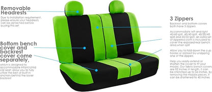 FH Group Stylish Full Set Car Set Covers Front Set and Rear Split Function, Airbag Compatible – Universal Fit for Cars Trucks & SUVs (Green/Black)