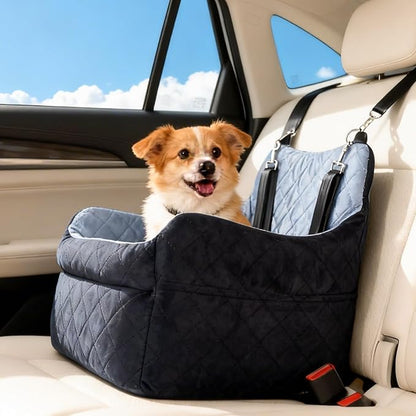 Dog Car Seat for Small Dogs, Elevated Pet Booster Seat with Safety Leash & Anti-Slip Base, Washable Dog Car Bed Travel Seat for Small Pets up to 30 lbs, Black & Gray