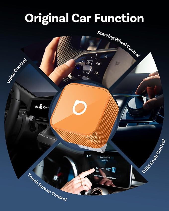OTTOCAST Mini Cube 3.0 Wireless CarPlay & Android Auto Adapter 2026– Plug & Play, Fast Auto-Reconnect (Orange)
