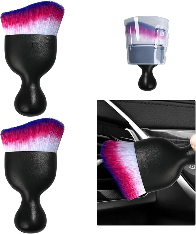 Ziciner 2 PCS Car Detailing Brush, Curved Soft Bristles Auto Removal Dust Collector, Universal Vehicle Dashboard, Air Conditioner Vents, Computer etc Interior Cleaning Tool Accessories(White/Red/Blue)
