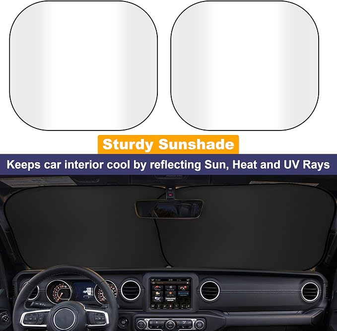 EcoNour 2-Piece Jeep Sunshade for Windshield Compatible with Wrangler JL JLU 2018–2025 & Gladiator 2020–2026, Foldable Sun Shade UV Block Heat Shield, Keeps Interior Cool, Upgraded Fit – (26"L x 18"W)