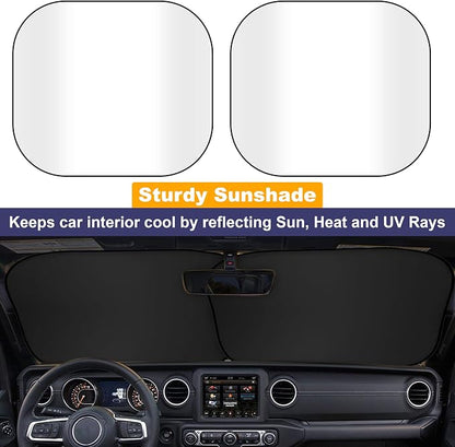 EcoNour 2-Piece Jeep Sunshade for Windshield Compatible with Wrangler JL JLU 2018–2025 & Gladiator 2020–2026, Foldable Sun Shade UV Block Heat Shield, Keeps Interior Cool, Upgraded Fit – (26"L x 18"W)