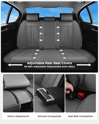 Huidasource Gray Back Seat Cover Luxury Nappa Leather, Rear Seat Cover with Velcro Adjustable, Ventilation Holes, Child Safety Seats, Back Seat Car Cover Universal Fit for Most Cars SUV Trucks, Gray