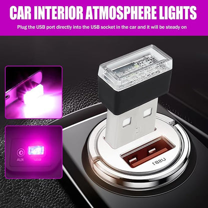 4 PCS USB LED Car Interior Atmosphere Lamp, Portable Mini Auto LED Decor Night Light, Plug-in USB Interface Ambient Lighting Kit, Universal Car Interior Accessories(Purple)