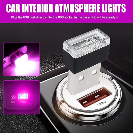 4 PCS USB LED Car Interior Atmosphere Lamp, Portable Mini Auto LED Decor Night Light, Plug-in USB Interface Ambient Lighting Kit, Universal Car Interior Accessories(Purple)
