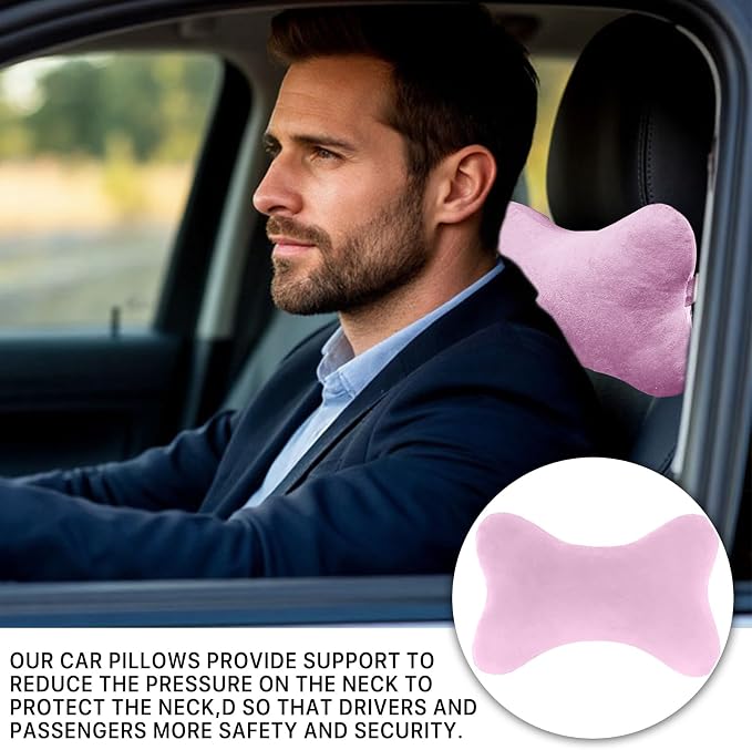 Car Headrest Pillow, Soft & Comfortable Memory Foam Car Neck Pillow for Driving Fatigue Relieve, Universal Cars Head Rest Pillows with Adjustable Strap, Car Interlor Accessorles (Pink)