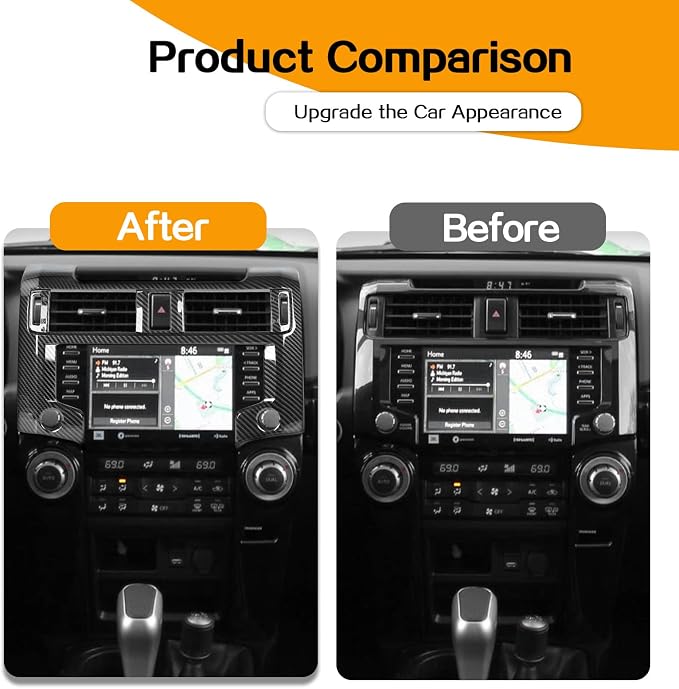 Hoolcar Dashboard Center Console Navigation Trim Panel Decoration Kit Interior Cover Accessories for 2020-2022 2023 2024 2025+Toyota 4Runner, Carbon Fiber