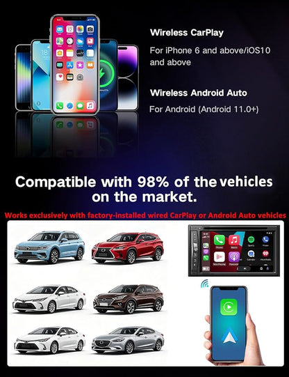 Wireless CarPlay Adapter for iPhone and Android Auto, 2-in-1 Convert Wired to Wireless Car Play Adapter, Plug and Play, No Latency, Fast and Stable Auto Connect, with USB/USB-C