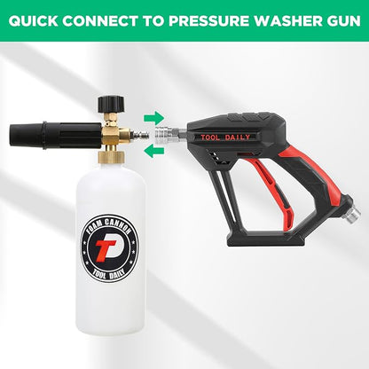 Tool Daily Short Pressure Washer Gun with Foam Cannon, Car Wash Soap 64 Oz, 5 Power Washer Nozzle Tips, 1/4 Inch Quick Connect